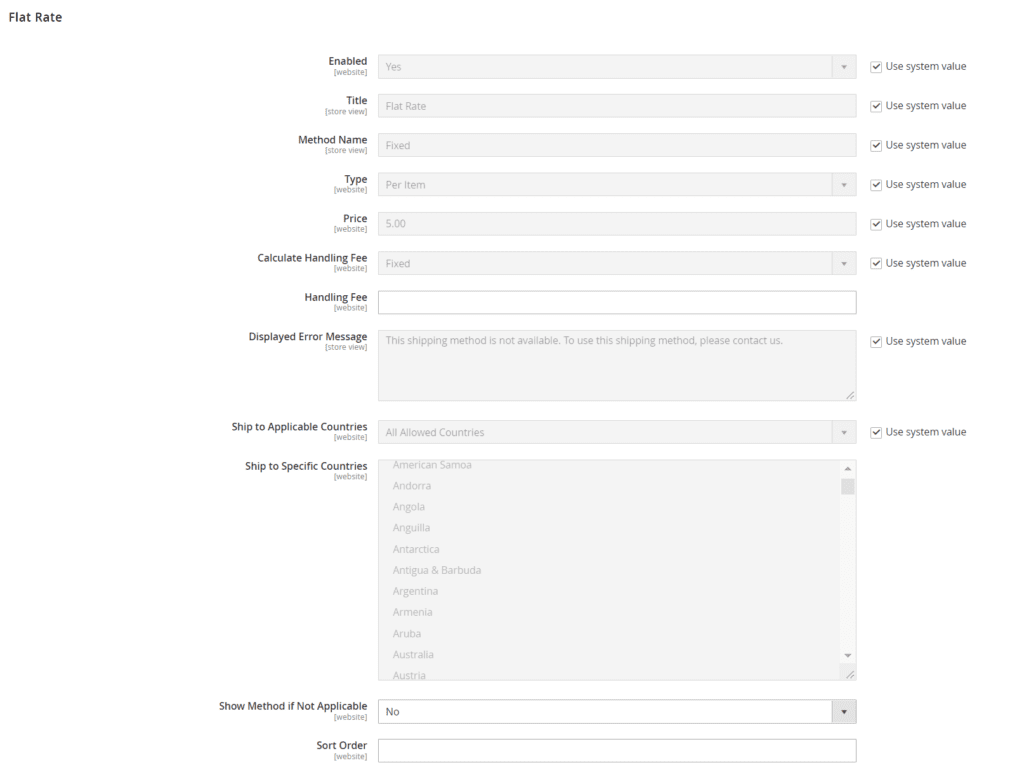 Magento 2 flat rate shipping method