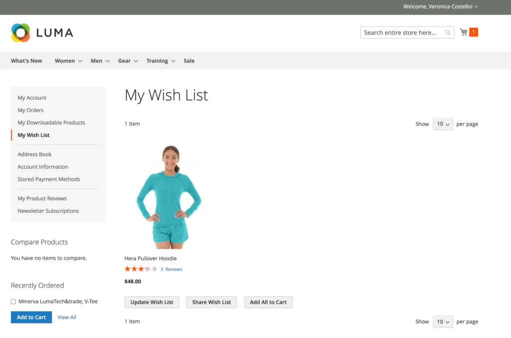 Magento - My account - wishlist web app