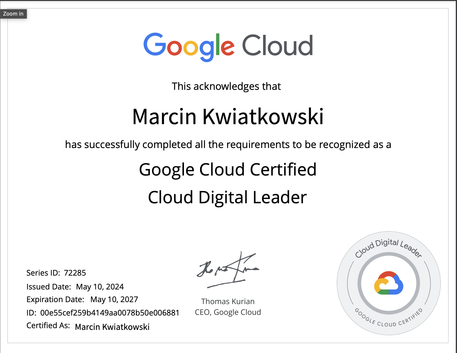 Cloud Digital Leader certification